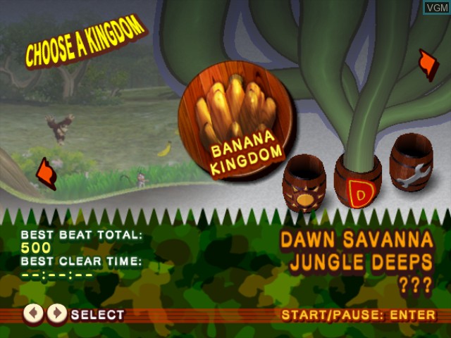 Menu screen of the game Donkey Kong Jungle Beat on Nintendo GameCube