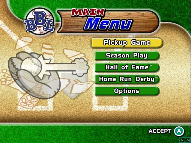 Menu screen of the game Backyard Baseball on Nintendo GameCube
