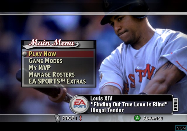 Menu screen of the game MVP Baseball 2005 on Nintendo GameCube