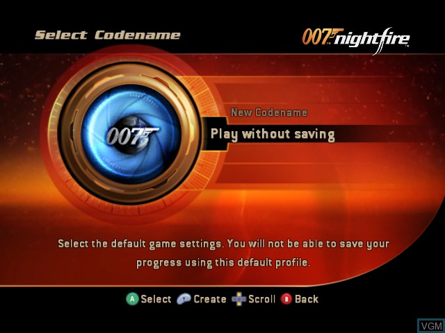Menu screen of the game 007 - NightFire on Nintendo GameCube