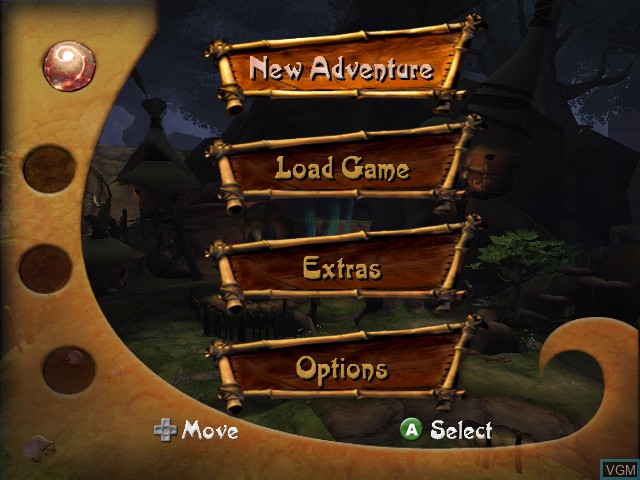 Menu screen of the game Tak and the Power of Juju on Nintendo GameCube