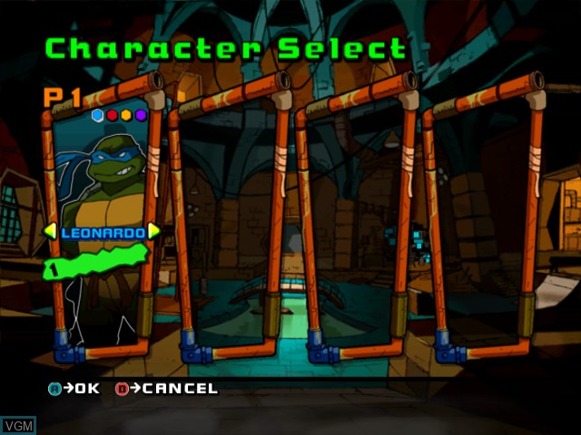 Menu screen of the game Teenage Mutant Ninja Turtles 2 - Battle Nexus on Nintendo GameCube