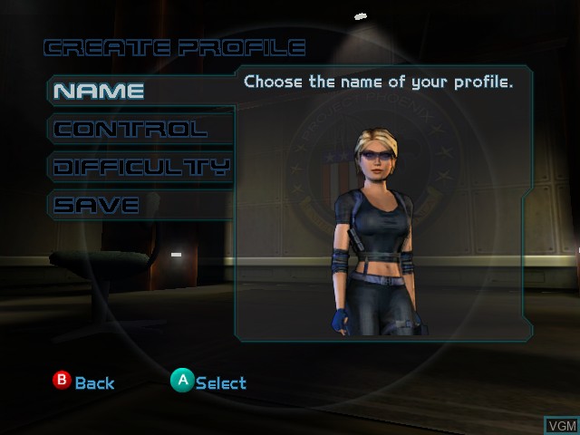 Menu screen of the game Rogue Ops on Nintendo GameCube