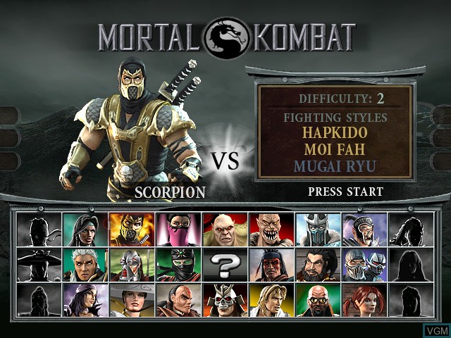 Menu screen of the game Mortal Kombat - Deception on Nintendo GameCube