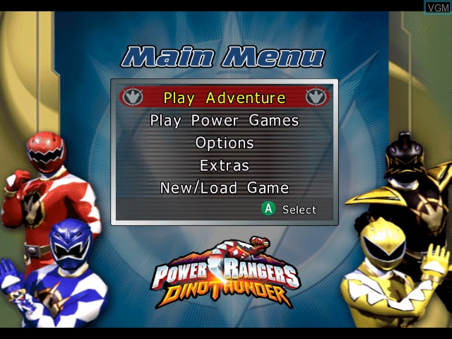 Menu screen of the game Power Rangers - Dino Thunder on Nintendo GameCube