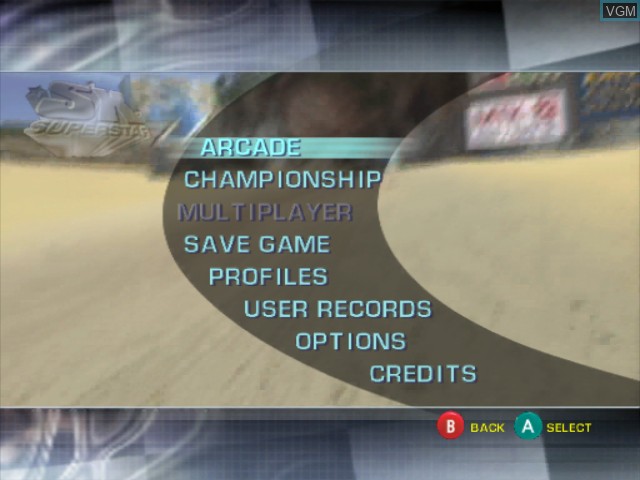 Menu screen of the game SX Superstar on Nintendo GameCube