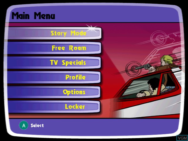 Menu screen of the game Starsky & Hutch on Nintendo GameCube