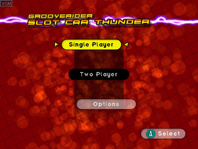 Menu screen of the game Grooverider - Slot Car Thunder on Nintendo GameCube