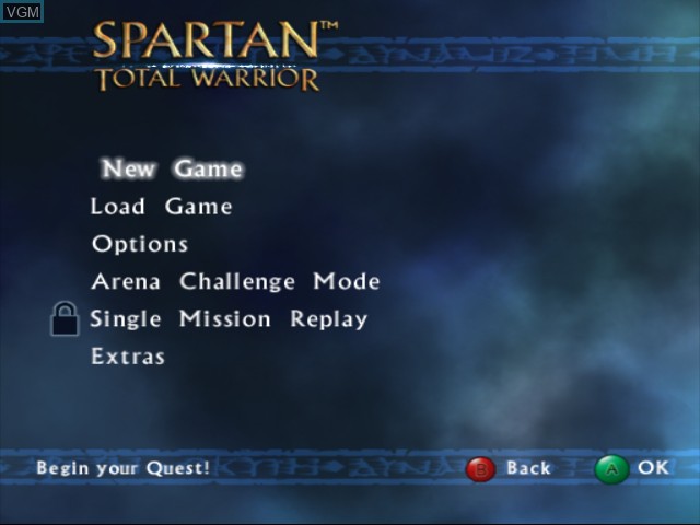 Menu screen of the game Spartan - Total Warrior on Nintendo GameCube