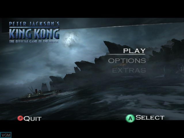Menu screen of the game King Kong - The Official Game of the Movie on Nintendo GameCube