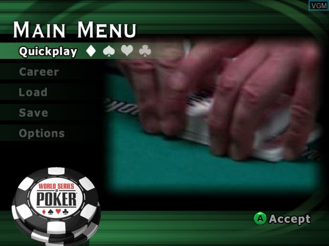 Menu screen of the game World Series of Poker on Nintendo GameCube