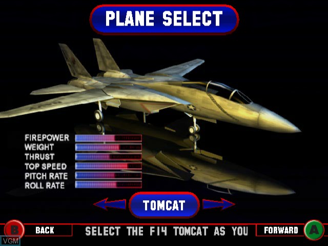 Menu screen of the game Top Gun - Combat Zones on Nintendo GameCube