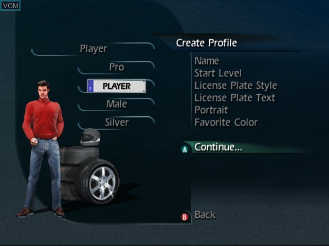 Menu screen of the game World Racing on Nintendo GameCube