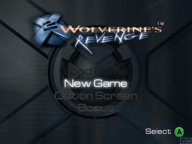 Menu screen of the game X-Men 2 - Wolverine's Revenge on Nintendo GameCube