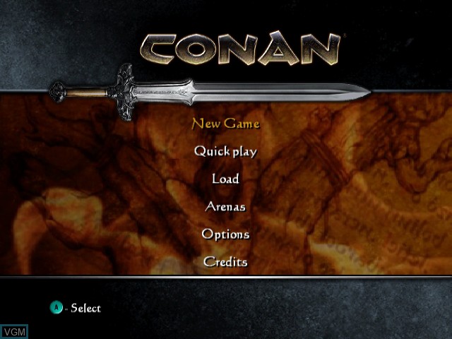 Menu screen of the game Conan on Nintendo GameCube