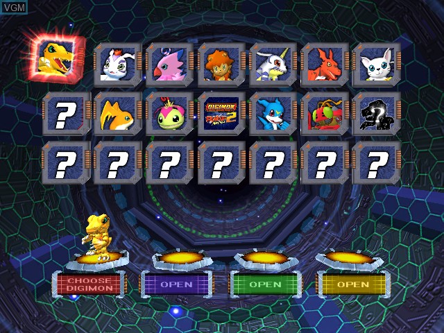Menu screen of the game Digimon Rumble Arena 2 on Nintendo GameCube