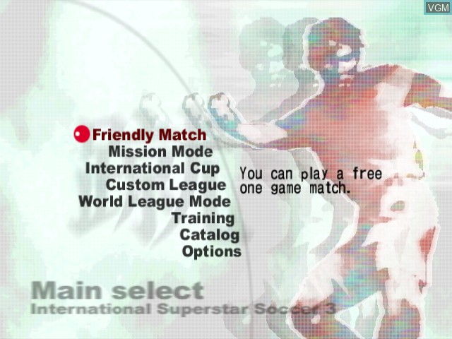 Menu screen of the game International Superstar Soccer 3 on Nintendo GameCube