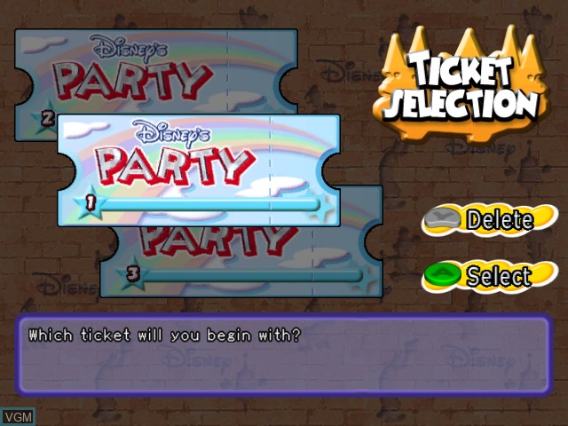 Menu screen of the game Disney's Party on Nintendo GameCube
