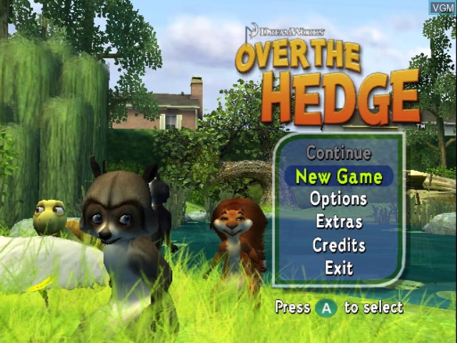 Menu screen of the game Over the Hedge on Nintendo GameCube