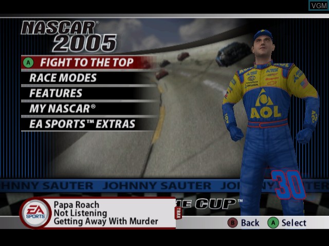Menu screen of the game NASCAR 2005 - Chase for the Cup on Nintendo GameCube