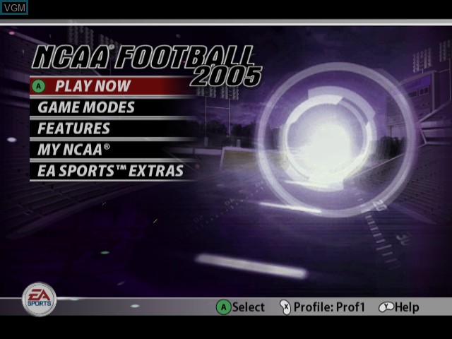 Menu screen of the game NCAA Football 2005 on Nintendo GameCube