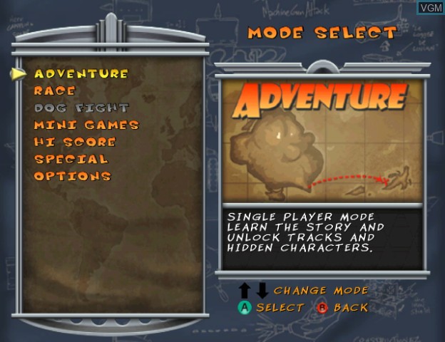 Menu screen of the game Freaky Flyers on Nintendo GameCube