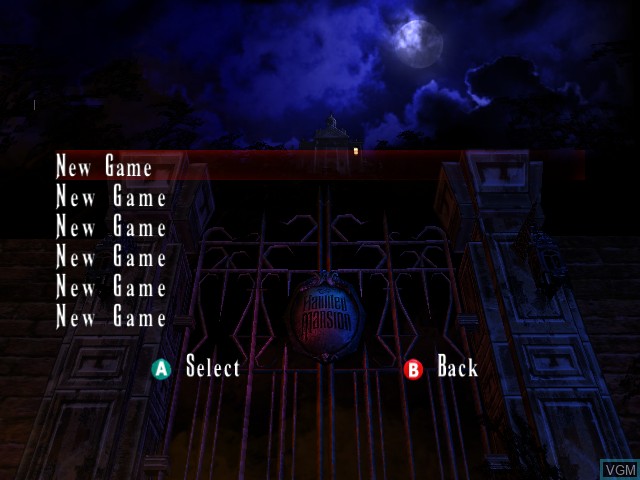 Menu screen of the game Haunted Mansion, The on Nintendo GameCube
