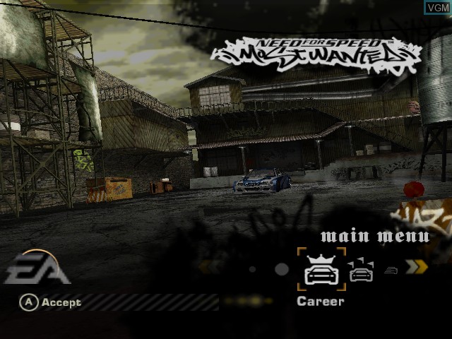Menu screen of the game Need for Speed Most Wanted on Nintendo GameCube