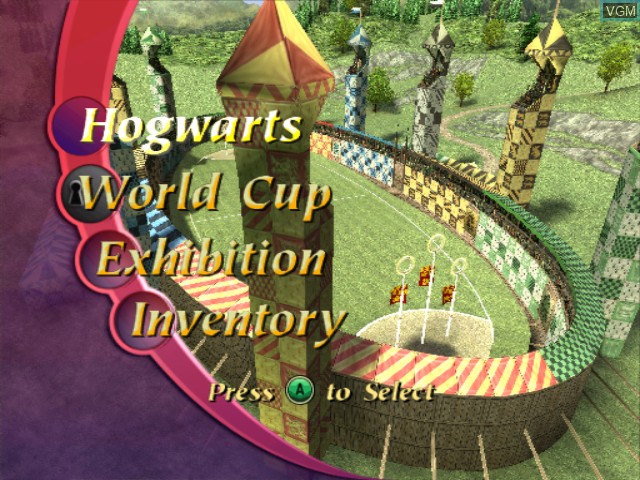 Menu screen of the game Harry Potter - Quidditch World Cup on Nintendo GameCube