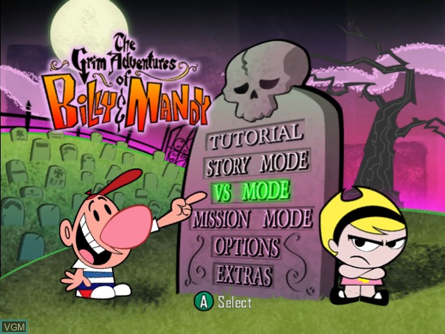 Menu screen of the game Grim Adventures of Billy & Mandy, The on Nintendo GameCube