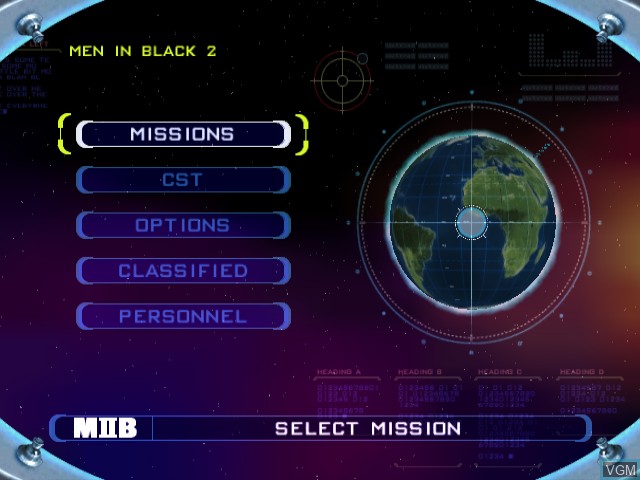 Menu screen of the game Men in Black II - Alien Escape on Nintendo GameCube