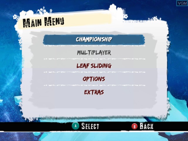 Menu screen of the game Surf's Up on Nintendo GameCube