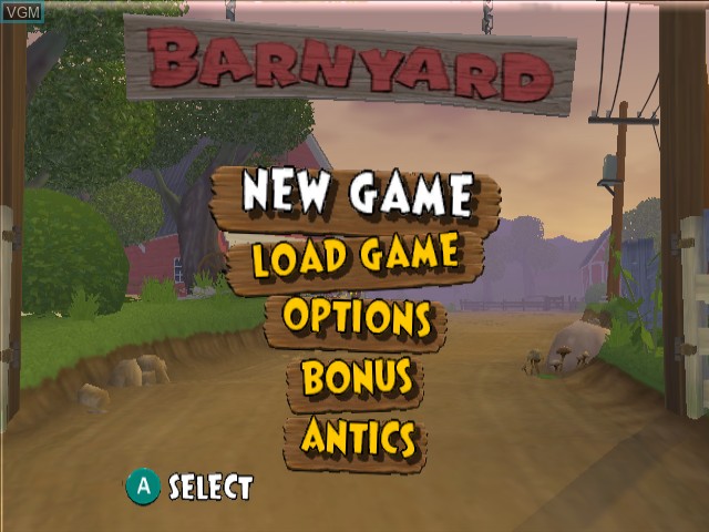 Menu screen of the game Barnyard on Nintendo GameCube