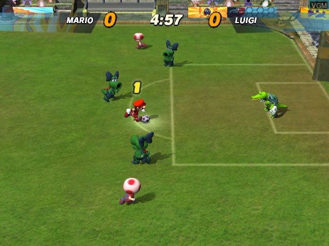 In-game screen of the game Super Mario Strikers on Nintendo GameCube