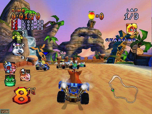 In-game screen of the game Crash Nitro Kart on Nintendo GameCube