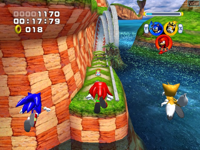 In-game screen of the game Sonic Heroes on Nintendo GameCube