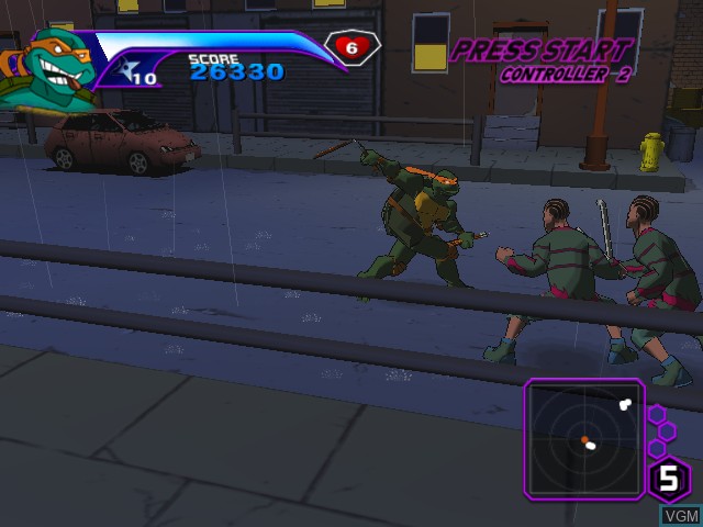 In-game screen of the game Teenage Mutant Ninja Turtles on Nintendo GameCube