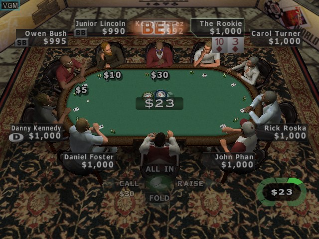 In-game screen of the game World Series of Poker on Nintendo GameCube