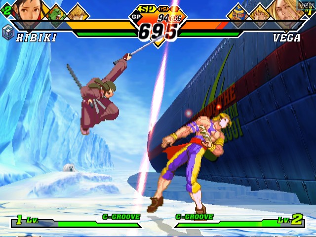 In-game screen of the game Capcom vs. SNK 2 EO - Millionaire Fighting 2001 on Nintendo GameCube