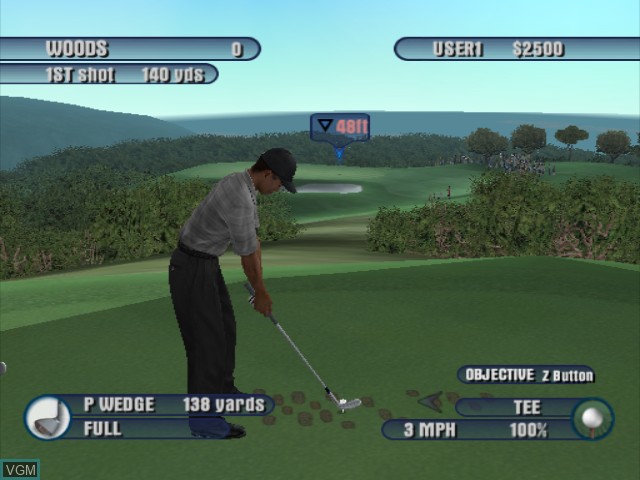 In-game screen of the game Tiger Woods PGA Tour 2003 on Nintendo GameCube