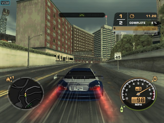 In-game screen of the game Need for Speed Most Wanted on Nintendo GameCube