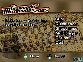Menu screen of the game Gizmondo Motocross 2005 on Tiger Gizmondo