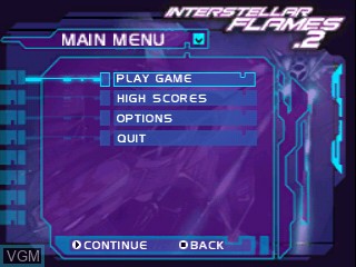 Menu screen of the game Interstellar Flames 2 on Tiger Gizmondo