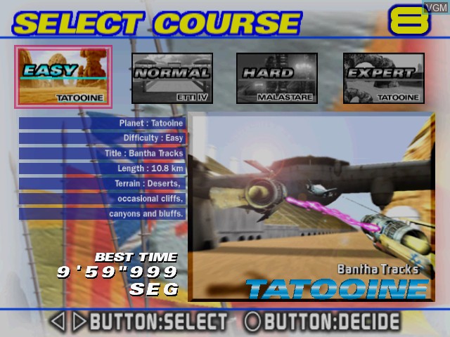 Menu screen of the game Star Wars Racer Arcade on Sega Hikaru