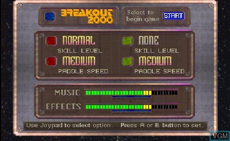Menu screen of the game Breakout 2000 on Atari Jaguar