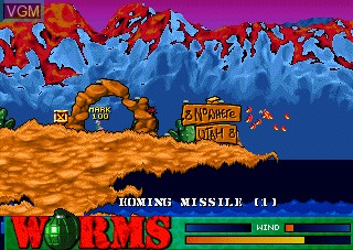 In-game screen of the game Worms on Atari Jaguar