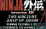 Title screen of the game Ninja Gaiden III - The Ancient Ship of Doom on Atari Lynx