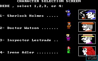 Menu screen of the game 221B Baker St. on MS-DOS