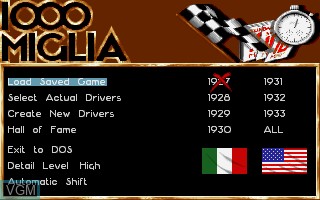 Menu screen of the game 1000 Miglia on MS-DOS