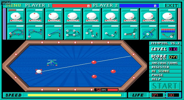 In-game screen of the game 1994Pool+ on MS-DOS
